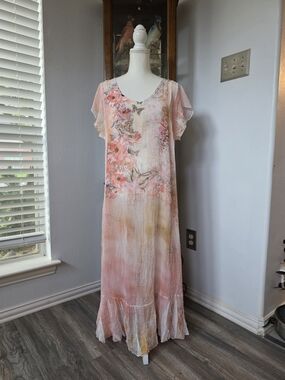 Cal Style Women's Pink Floral Butterfly Maxi Dress